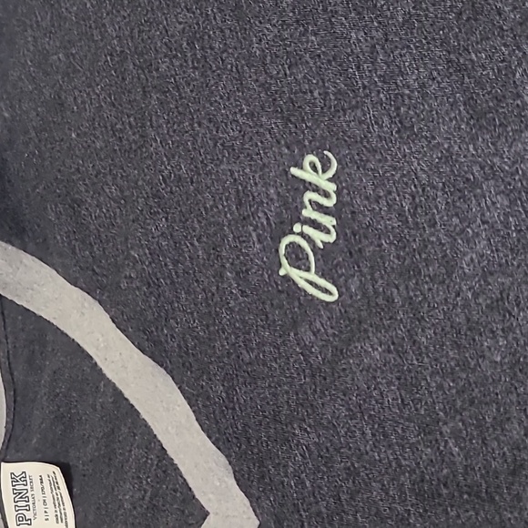 PINK VICTORIA'S SECRET Gray Drop Shoulder V-Neck Long Sleeve Tee Shirt - Small - Picture 3 of 12